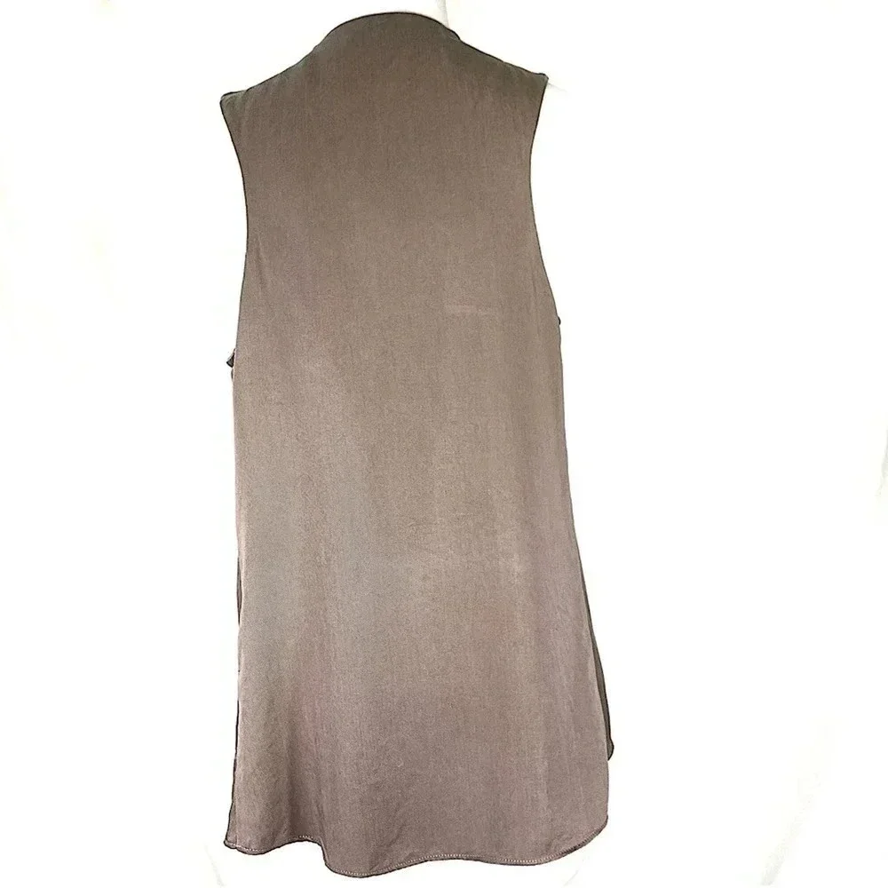 Cache Silk Blend Sleeveless Open Front Studded Vest Women Size M Brown Waterfall